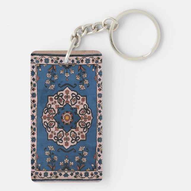 Oriental Blue Persian Turkish  Pattern,Carpet Key Ring (Back)