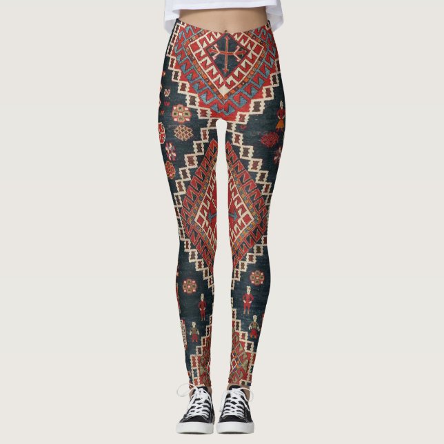 Oriental Blue Turkish Persian  Karbistan Carpet Leggings (Front)