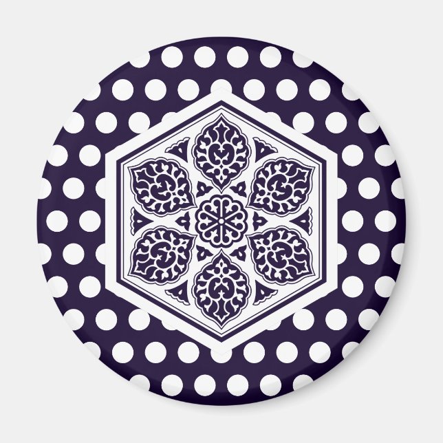 Oriental Blue Turkish Rosette Geometric Art Magnet (Front)
