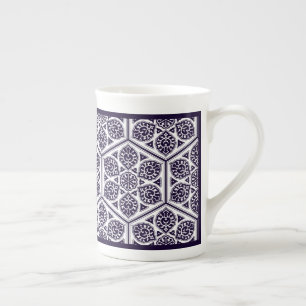 Oriental Blue Turkish Rosette Geometric Vector Art Bone China Mug