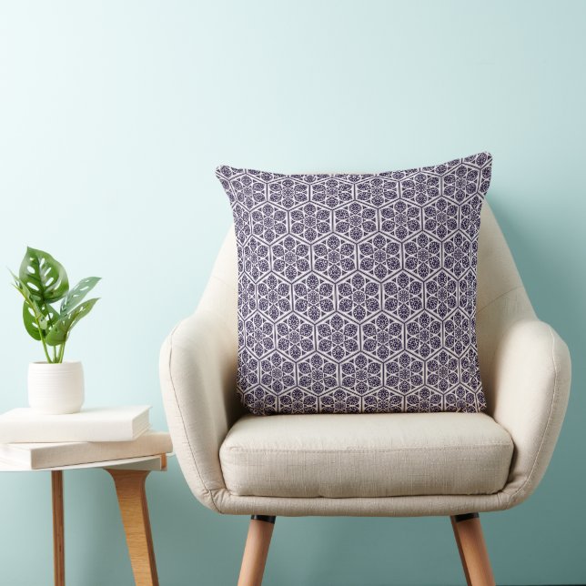 Oriental Blue Turkish Rosette Geometric Vector Art Cushion (Chair)