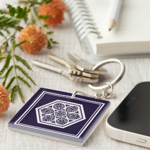 Oriental Blue Turkish Rosette Geometric Vector Art Key Ring