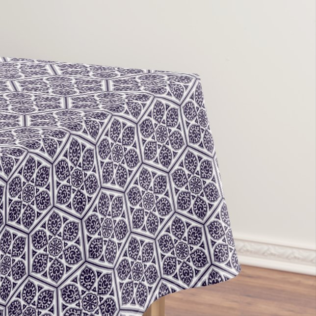 Oriental Blue Turkish Rosette Geometric Vector Art Tablecloth (In Situ)
