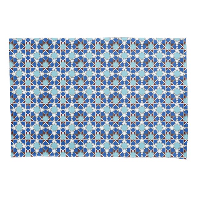 Oriental Blue White Moroccan Geometric Arabesque Pillowcase (Front)