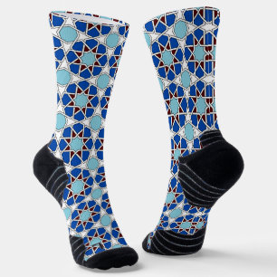 Oriental Blue White Moroccan Geometric Arabesque Socks
