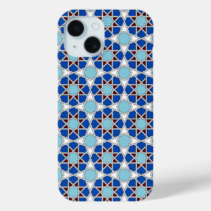 Oriental Blue White Moroccan Geometric Pattern iPhone 15 Case