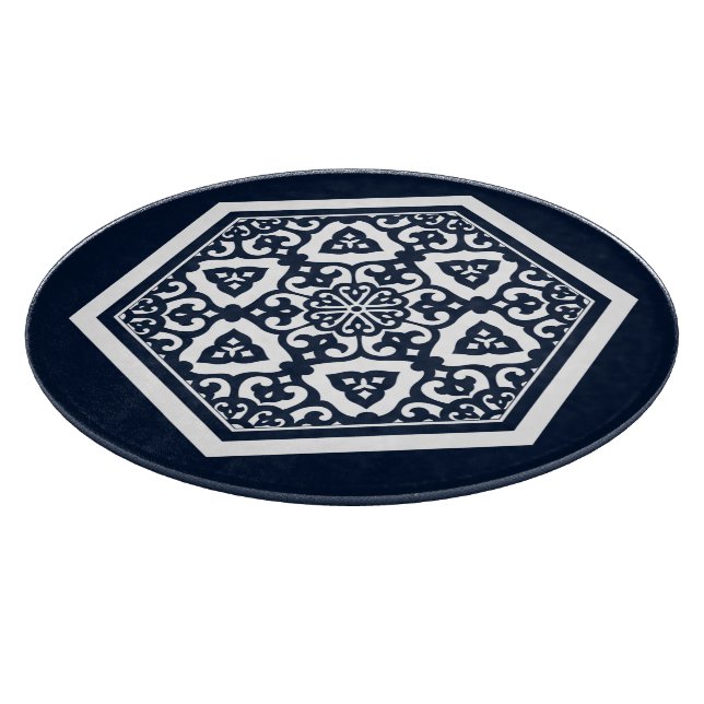 Oriental Blue White Ottoman Turkish Tracery Art Cutting Board (Corner)