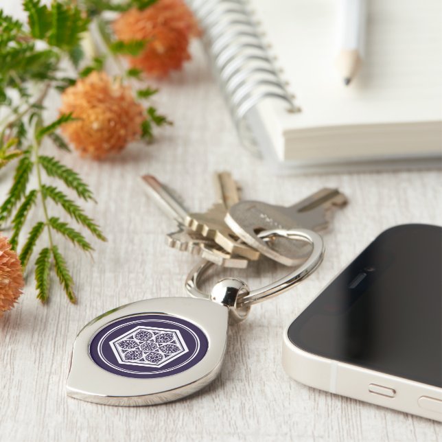 Oriental Blue White Ottoman Turkish Tracery Art Key Ring (Side)