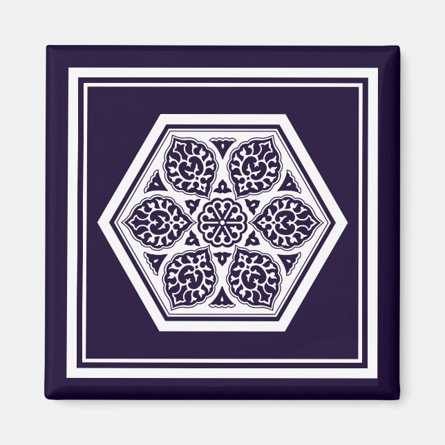 Oriental Blue White Ottoman Turkish Tracery Art Magnet (Front)