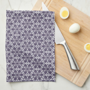 Oriental Blue White Turkish Rosette Geometric Art Tea Towel