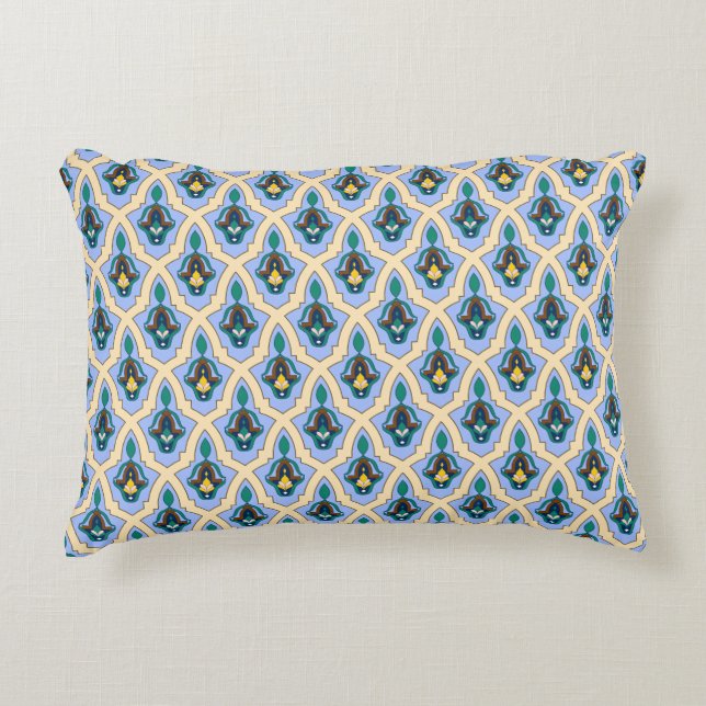 Oriental Blue Yellow Moroccan Arabic Tracery Art Decorative Cushion (Front)