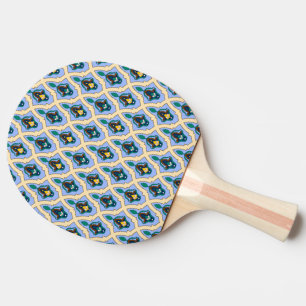 Oriental Blue Yellow Moroccan Arabic Tracery Art Ping Pong Paddle