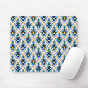 Oriental Blue Yellow Moroccan Arabic Tracery Mouse Mat