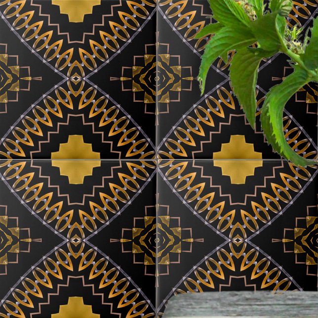 Oriental Bohemian Moroccan Black and Gold Pattern Tile (Creator Uploaded)