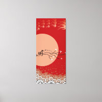 Oriental Bright Moon Swallows Birds Zen Modern Art