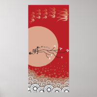 Oriental Bright Moon Swallows Birds Zen Modern Art