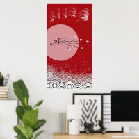 Oriental Bright Moon Swallows Birds Zen Modern Art
