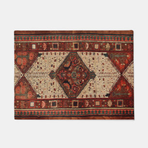 Oriental carpet design in orange and cream doormat