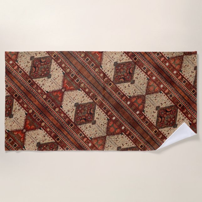 Oriental carpet pattern in orange and cream  beach towel (Front)