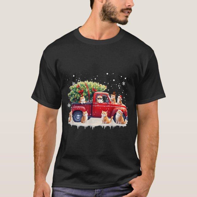 Oriental Cat Red Truck Christmas Tree Santa Ugly X T-Shirt (Front)