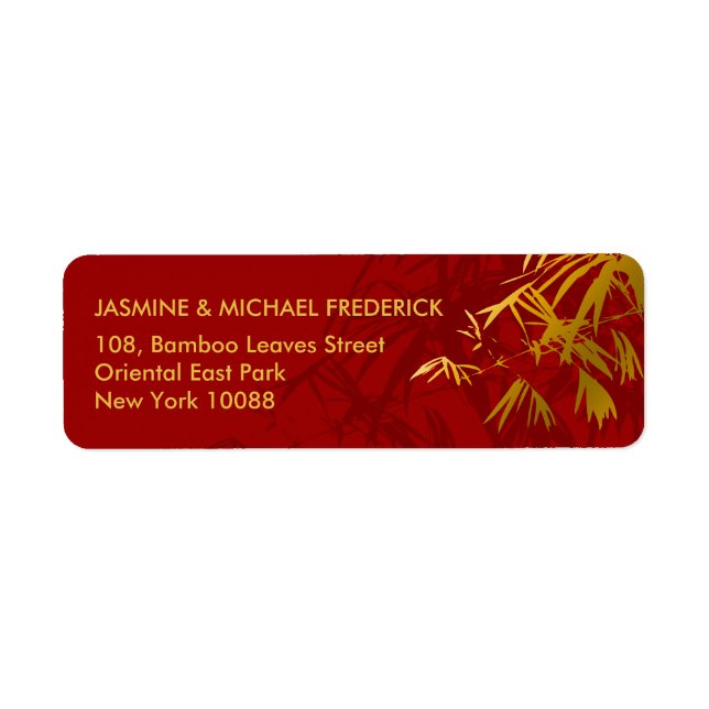 Oriental Chic Bamboo Leaves Gold Red Address Label (Front)