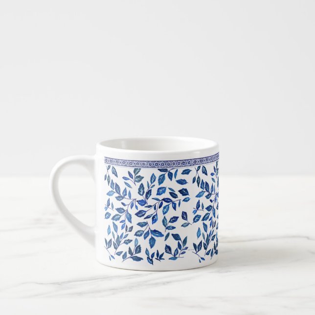 Oriental China Sky Blue Leaf White Design Espresso Cup (Left)
