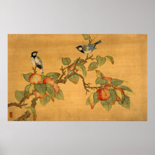 Oriental Chinese Birds And Fruit Poster