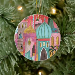 Oriental city religious Christmas Ceramic Tree Decoration