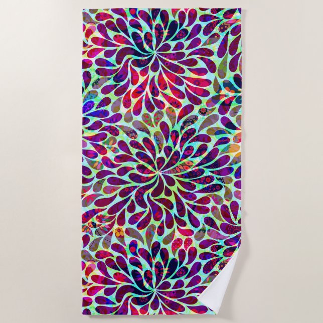 Oriental Colourful Damask Beach Towel (Front)