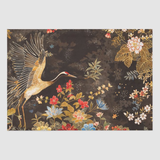 Oriental Crane and Floral Elegance Tissue Paper (Front)