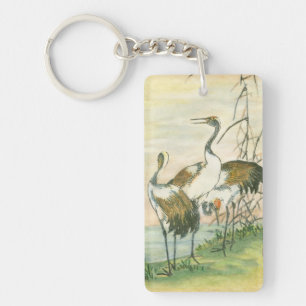Oriental Cranes by the Water Key Ring