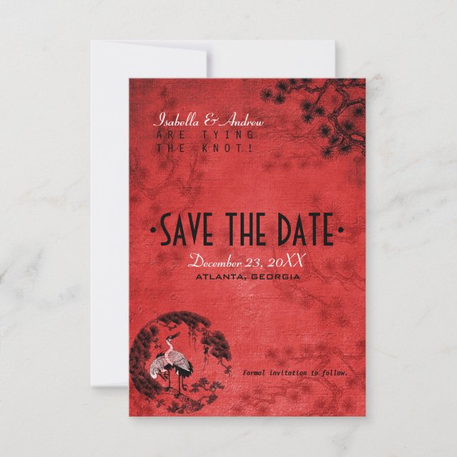 Oriental Cranes save the date invitation (Front)