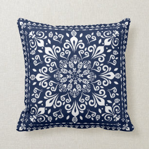 Oriental Damask Blue and White Cushion