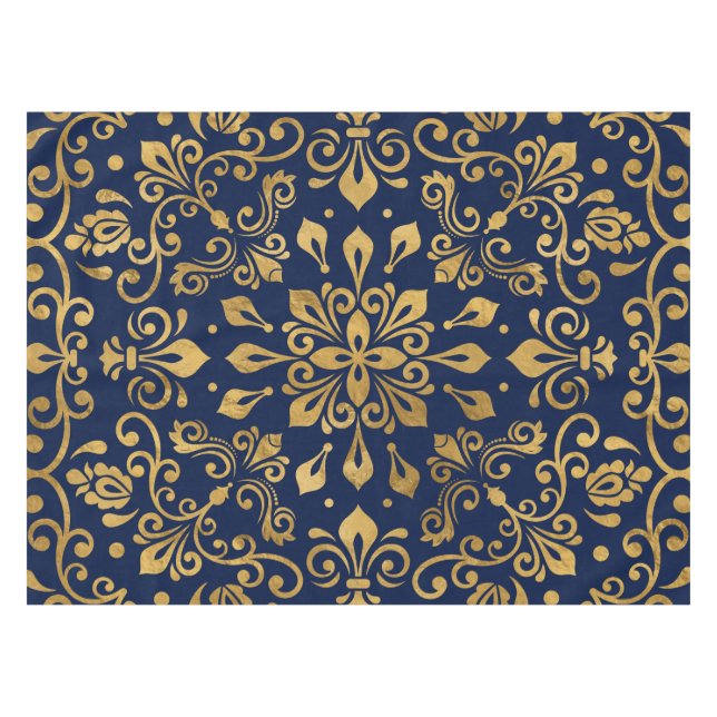 Oriental Damask Ornament - Gold on dark blue #2 Tablecloth (Front (Horizontal))