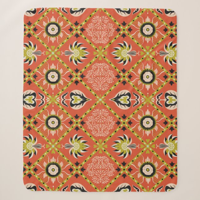 Oriental damask pattern. Talavera pottery. Azulejo Sherpa Blanket (Front)