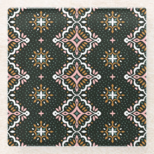 Oriental Damask: Vintage Talavera Mosaic. Glass Coaster