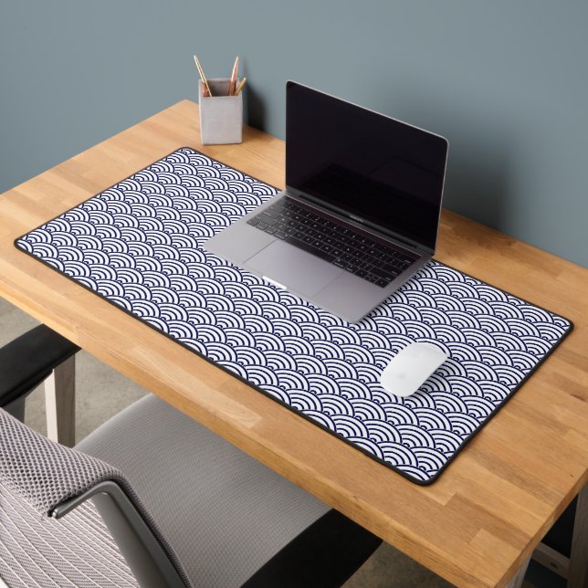 Oriental Delft Blue Koinobori Fish Scale Pattern Desk Mat (Office 2)