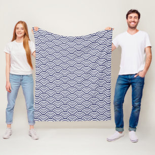 Oriental Delft Blue Koinobori Fish Scale Pattern Fleece Blanket