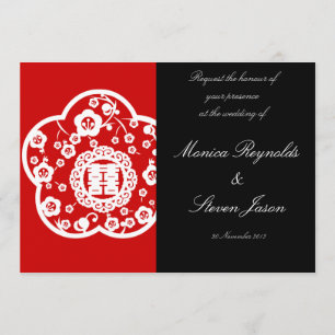 Oriental double happiness wedding invitation card