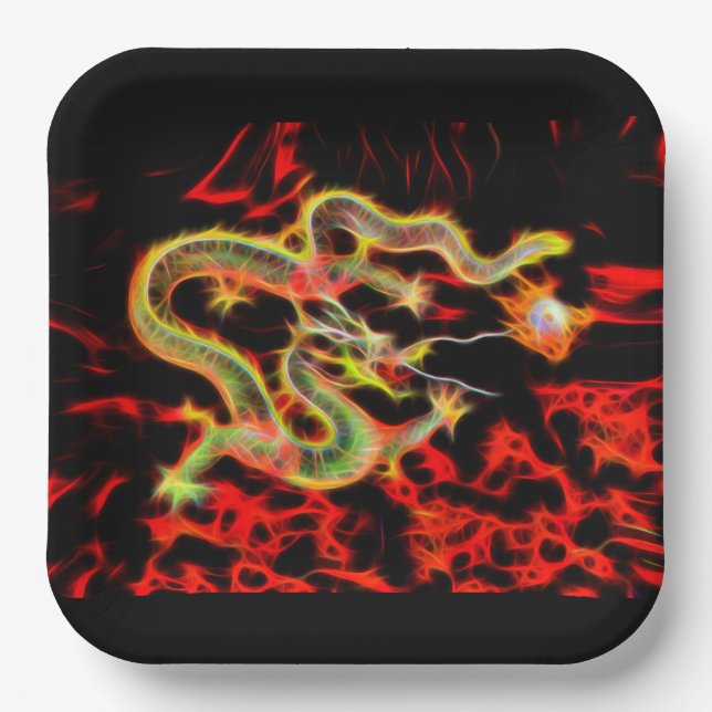 Oriental Dragon Fire on Lucky Energy Paper Plate (Front)