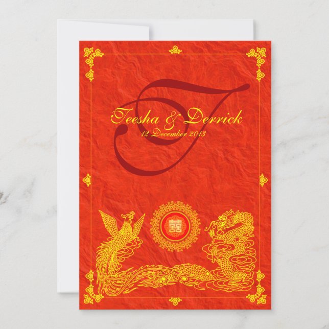 Oriental Dragon & Phoenix wedding invitation cards (Front)