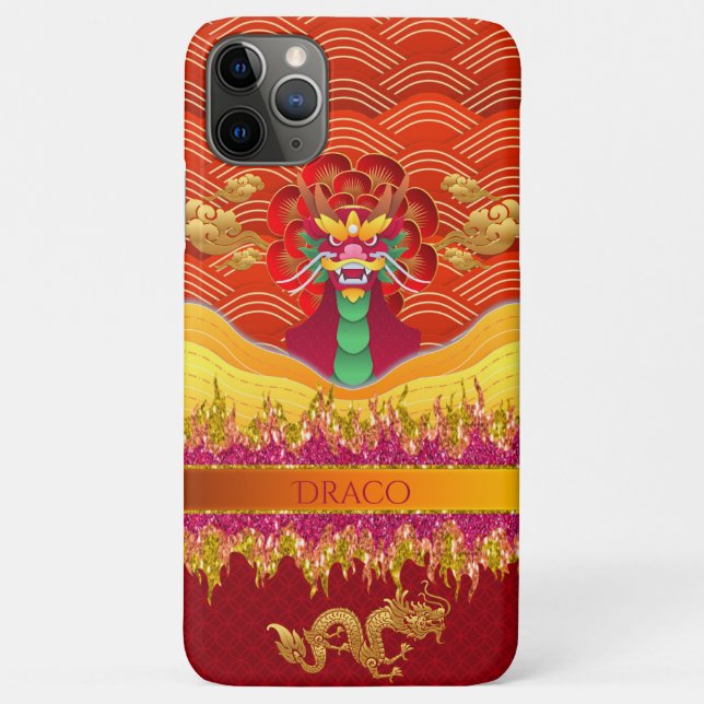 Oriental Dragon /w Gold Cloud & Glitter Fire Case-Mate iPhone Case (Back)