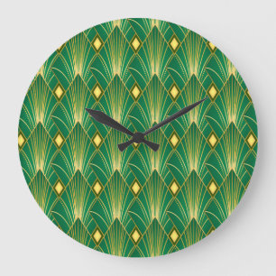 Oriental Elegance: Art Deco Wallpaper Large Clock