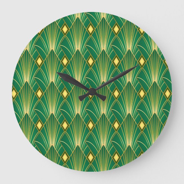 Oriental Elegance: Art Deco Wallpaper Large Clock (Front)