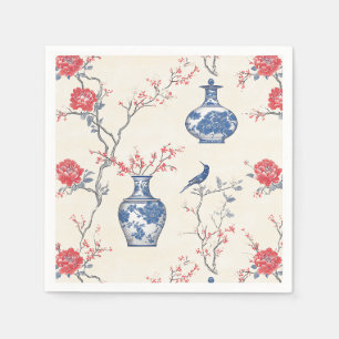 Oriental Elegance: Blue Porcelain and Blossoms Napkin
