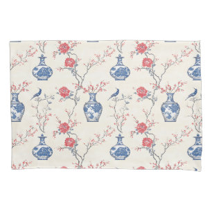 Oriental Elegance: Blue Porcelain and Blossoms Pillowcase