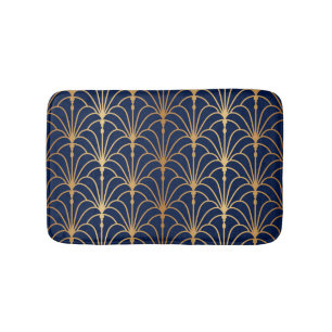 Oriental Elegance: Golden Fan Pattern Bath Mat
