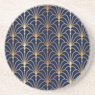 Oriental Elegance: Golden Fan Pattern Coaster