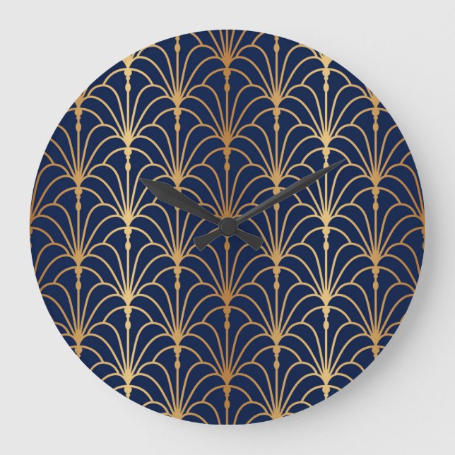 Oriental Elegance: Golden Fan Pattern Large Clock (Front)