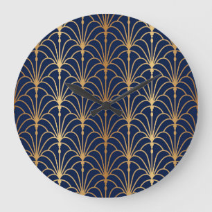 Oriental Elegance: Golden Fan Pattern Large Clock